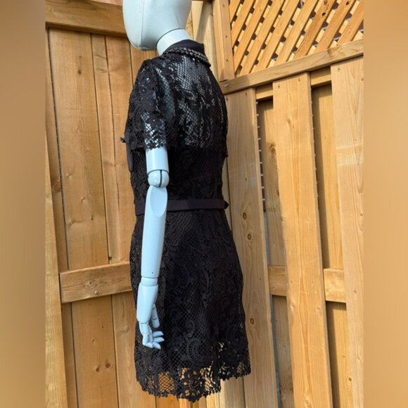🆕 SELF PORTRAIT 🧿 NWOT Black Lace Button Front Mini Dress, Sz UK 14 US 10 - Picture 11 of 16